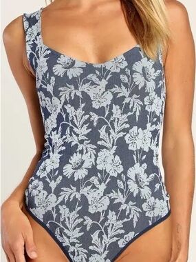 Free People Navy Floral Bodysuit XS/S